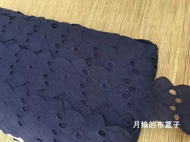 Garnitures en dentelle brodée en coton bleu marine, jupe bricolage, accessoires vestisens, tissu de gril, 2 m par lot