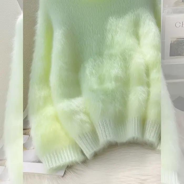 Vert en peluche porter pull tricoté femmes à manches longues mode chaud intérieur doux cireux