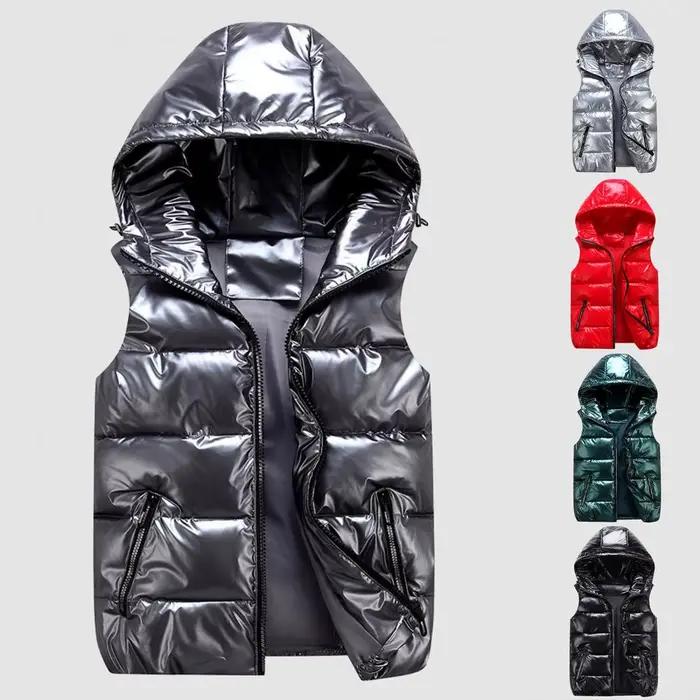 Femmes hiver gilet chaud couleur vive poches coton rembourré