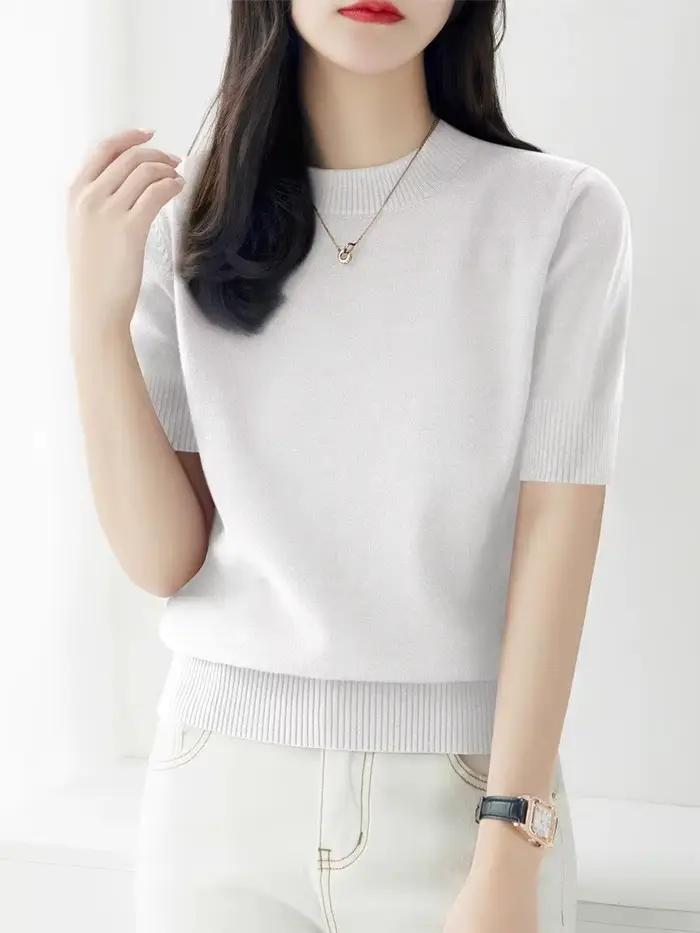 Pulls en tricot, nouveau pull en tricot noir à col rond pour femmes