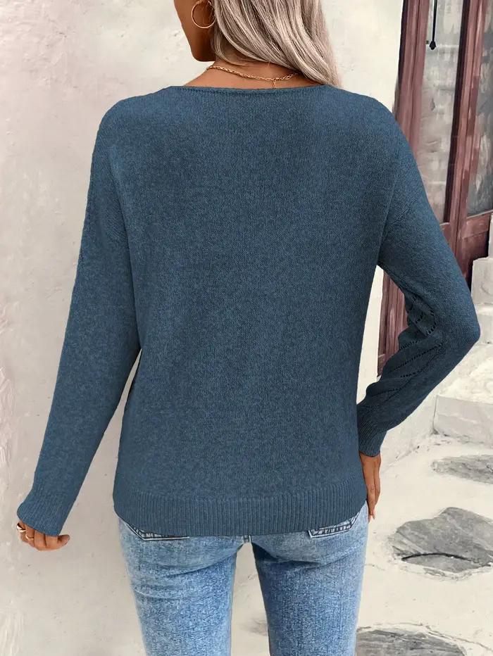 Pull en tricot à col en V et épaules dénudées pour femme