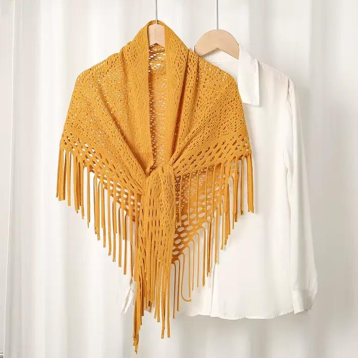 Tricot évider faux col chaud gland châle écharpe mode pull léger solide tricoté grandes écharpes femmes silencieux enveloppement