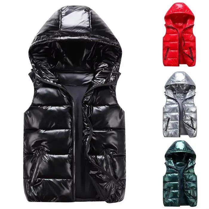 Femmes hiver gilet chaud couleur vive poches coton rembourré