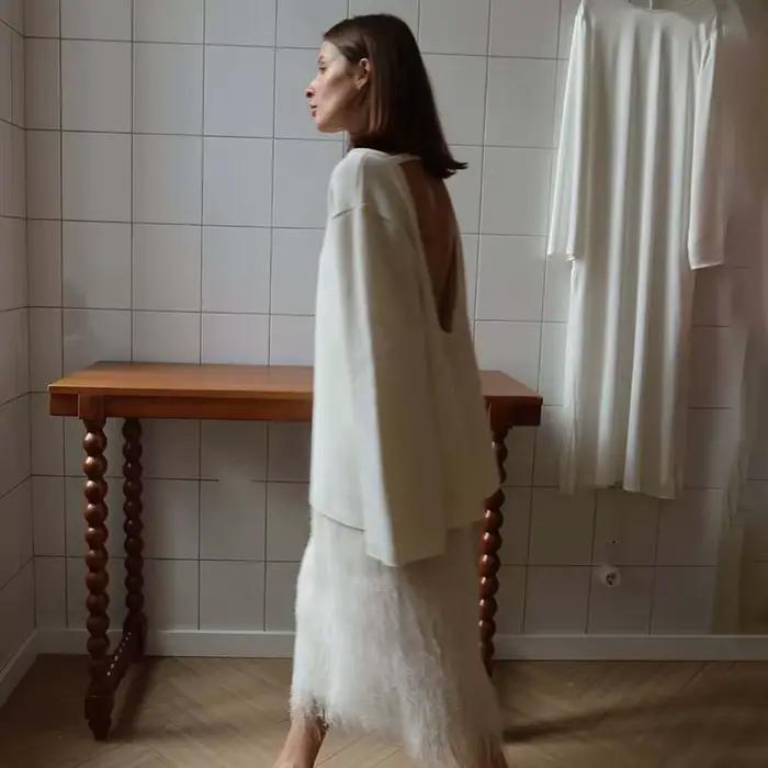 TARUXY dos nu tricoté pull femme ample Sexy à manches longues
