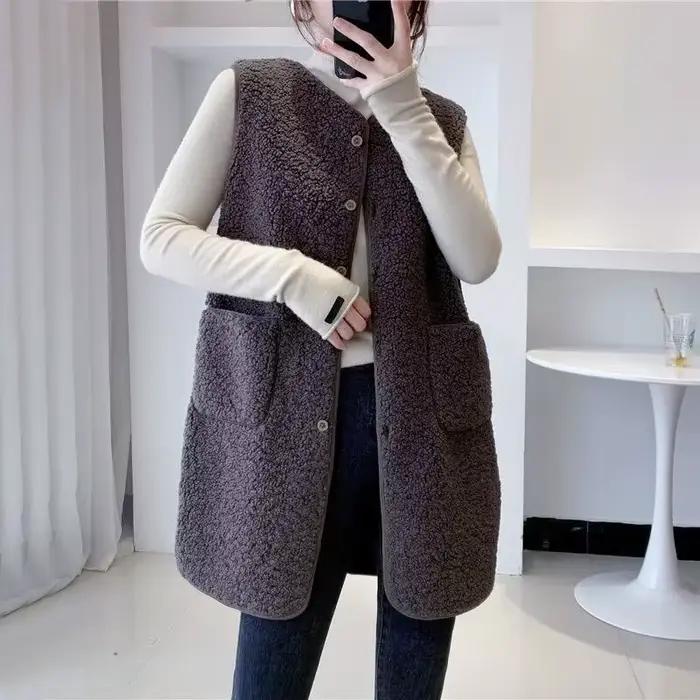 Gilet en fausse fourrure d'agneau pour femme