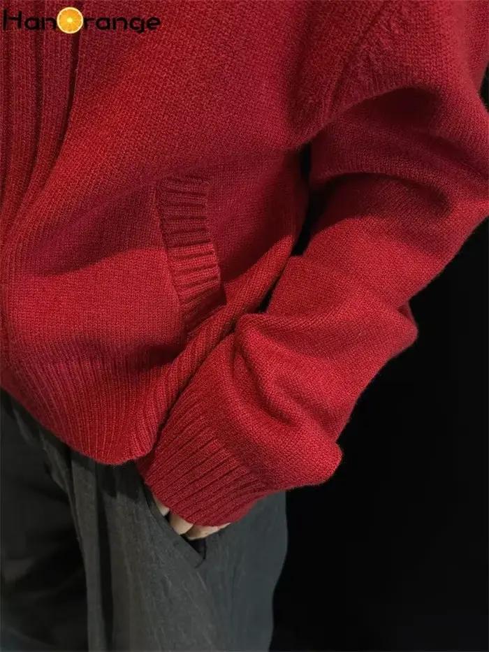 HanOrange 2026 – Nouveau cardigan ample à rayures larges pour femme, confortable et zippé, en tricot, idéal pour le printemps et les trajets quotidiens – Rouge/Bleu marine