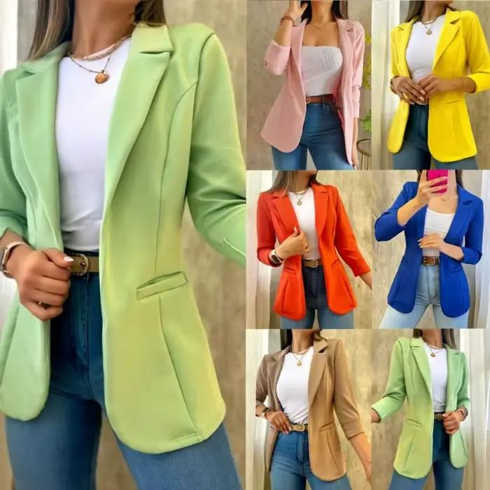 Femmes Simple Blazer manteau décontracté col rabattu manteaux à manches longues coupe ajustée sur mesure vestes solide élégant automne point ouvert