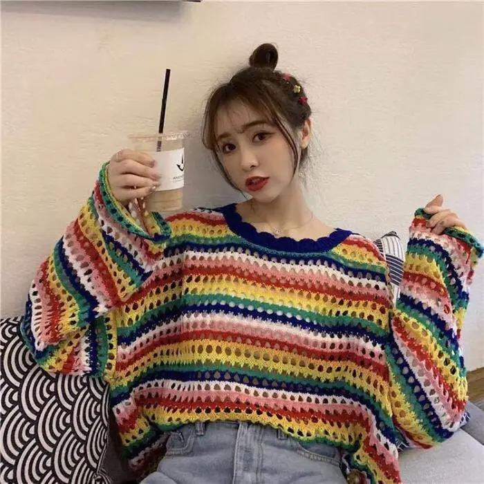Pull arc-en-ciel pour femme