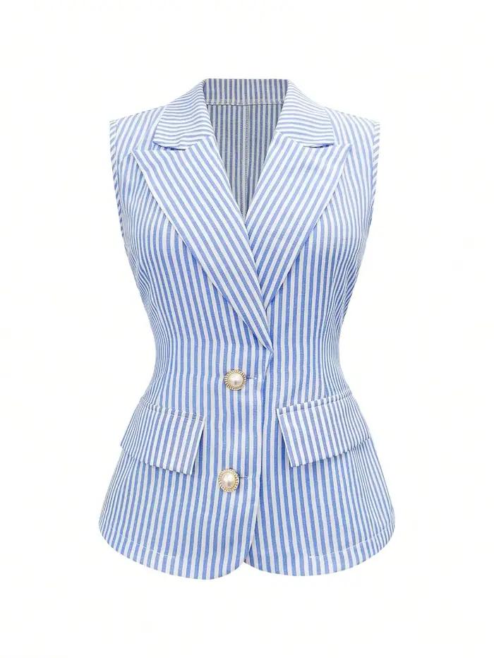 Gilet élégant à rayures et boutons pour femme