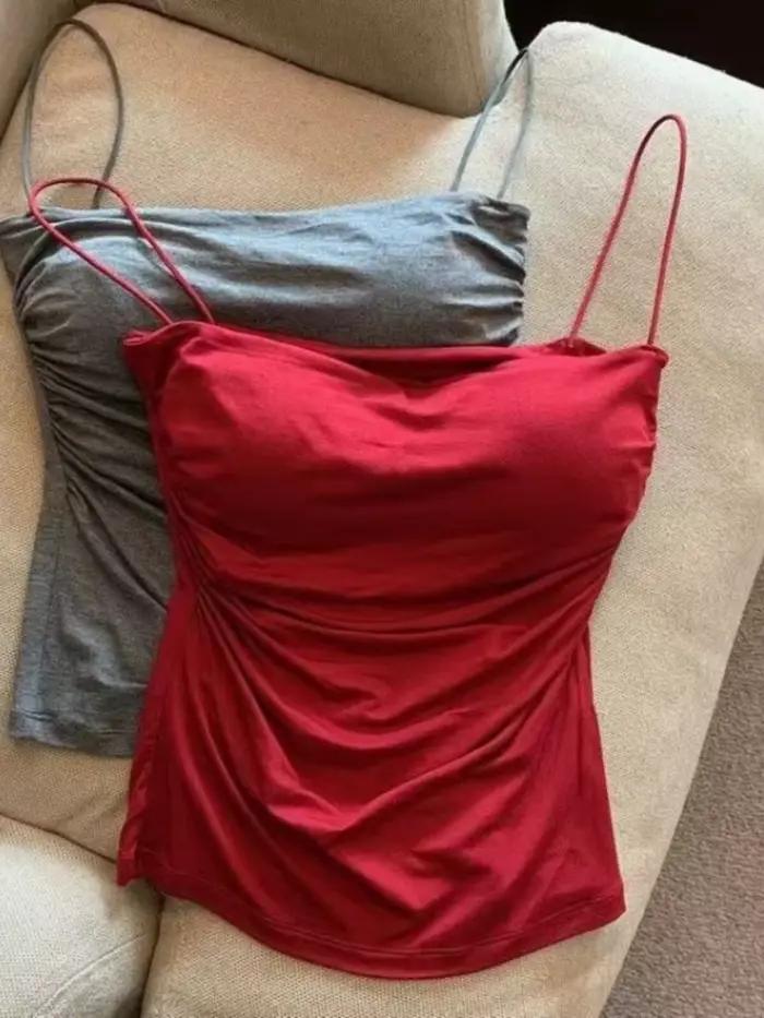 Débardeur plissé sans manches pour femme