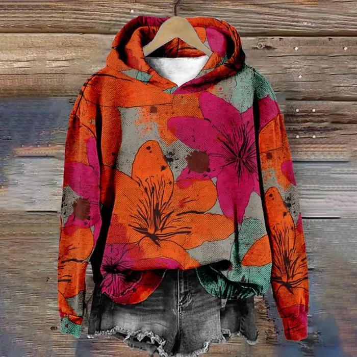 Sweat-shirt à capuche bohème à fleurs colorées