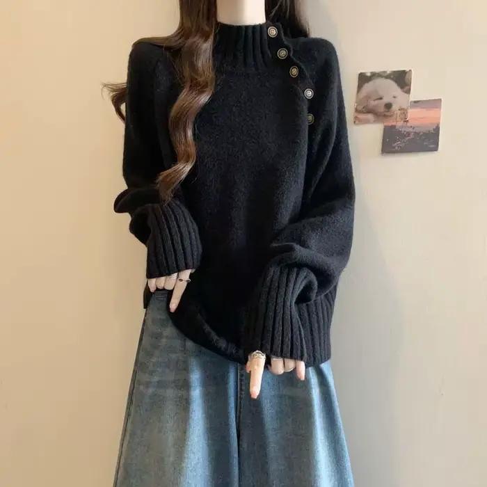 Pull tricoté à col mi-haut pour femmes