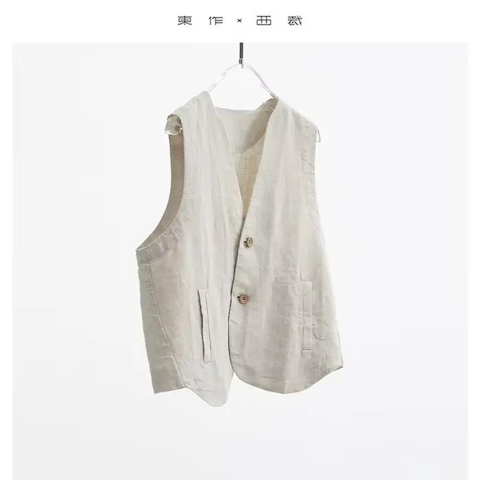Gilet en lin pour femme décontracté col en V polyvalent printemps été 2026 occasions spéciales femmes style moderne minimaliste