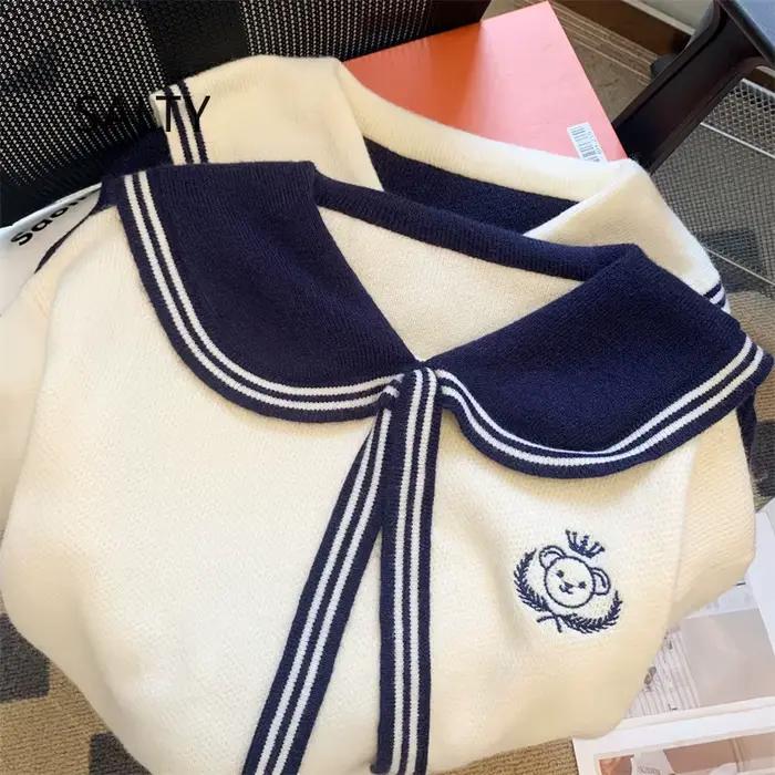 Nouveau Pull Brodé Ours Japonais Mignon 2025 pour Femme