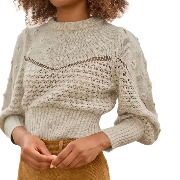 Pull creux tricoté à manches longues et col rond des fabricants d'origine européenne et américaine