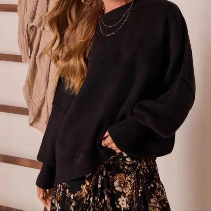 2026 nouveau pull femmes décontracté vacances Style couleur unie à manches longues col rond haut tricoté veste