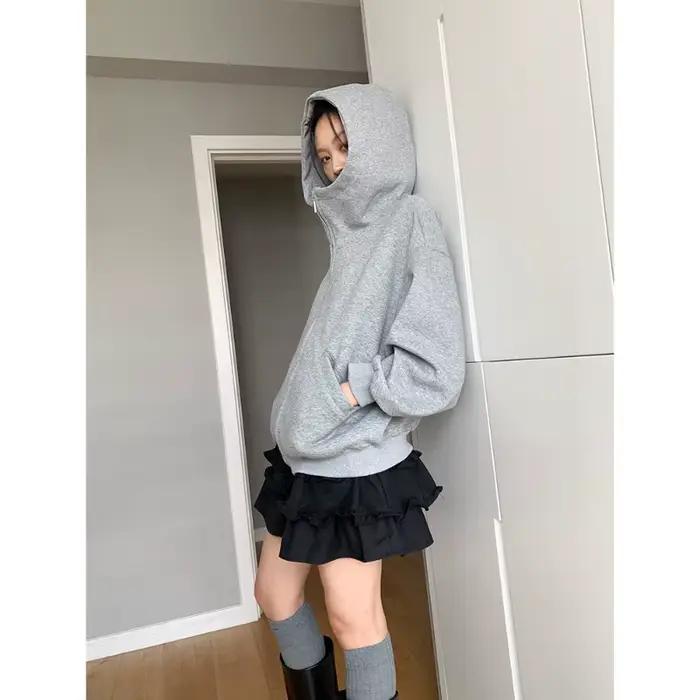 Contour pull à capuche manteau femme ample décontracté rembourré paresseux vent fermeture éclair haut