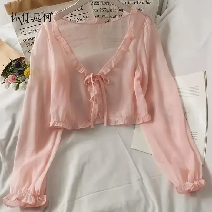 2025 Cardigan chemise femmes mince décontracté dentelle arc été Protection solaire vêtements