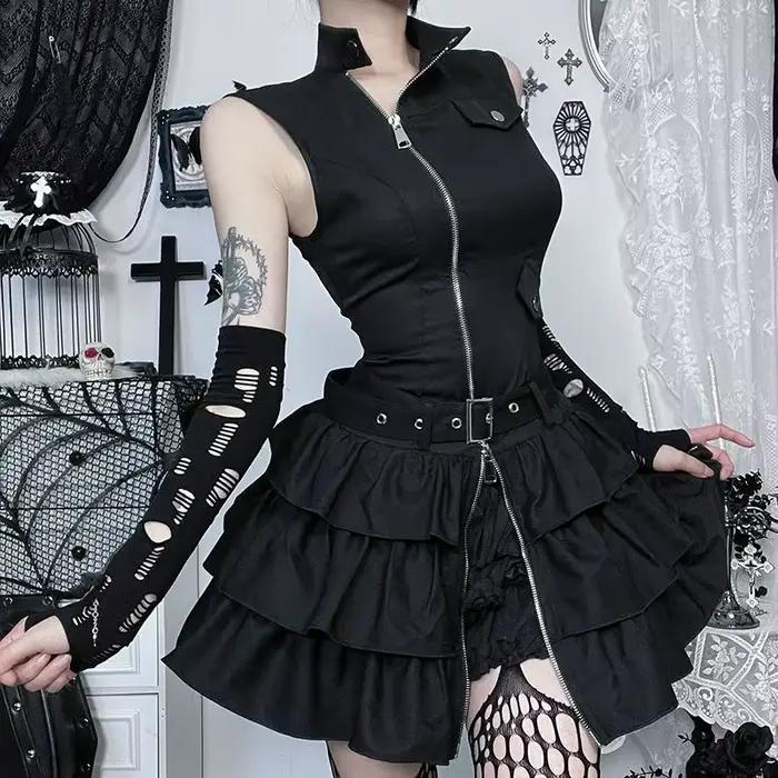 Robe gilet rétro à fermeture éclair pour femmes