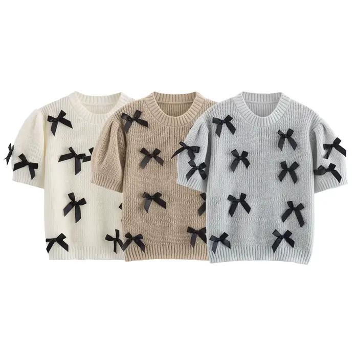 Pull court de couleur unie pour femme