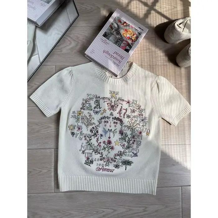 Pull tricoté à manches courtes pour femme