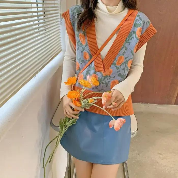 Kawaii solide mignon gilet imprimé mode vêtements 2025 tricot gilets pour femmes Crochet