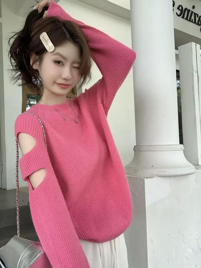 Pull tricoté de couleur unie pour femmes