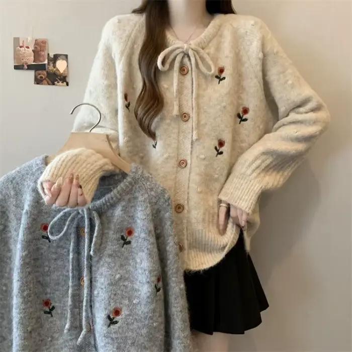 Veste pull à fleurs pour femmes