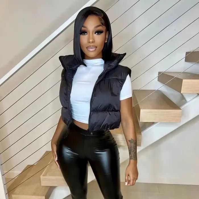 Gilet femme tendance automne hiver 2026 élégant col montant manteau chaud décontracté avec ceinture sans manches polyester coton remplissage