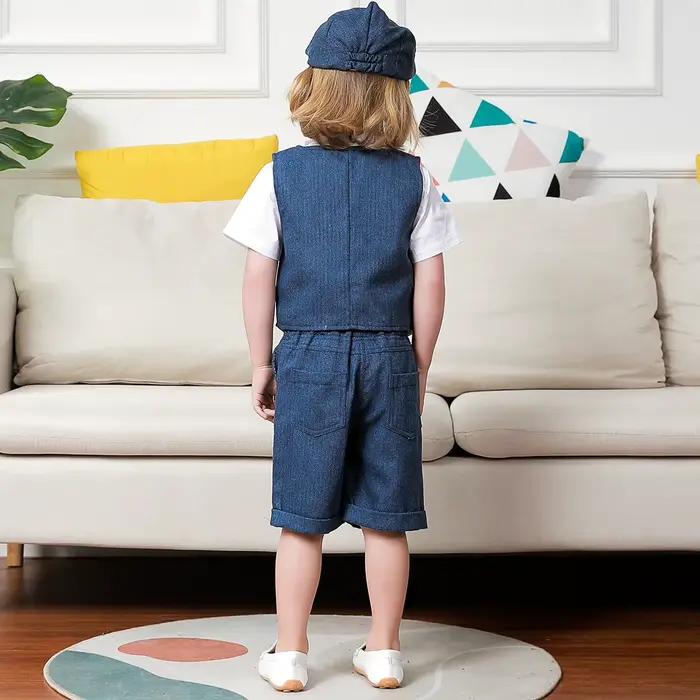 Vêtements Pour Enfants Avec Chapeaux Costumes De Mariage Costumes Baptême Ensemble Fête D’anniversaire Manches Courtes Gentleman Lot 4 Pièces