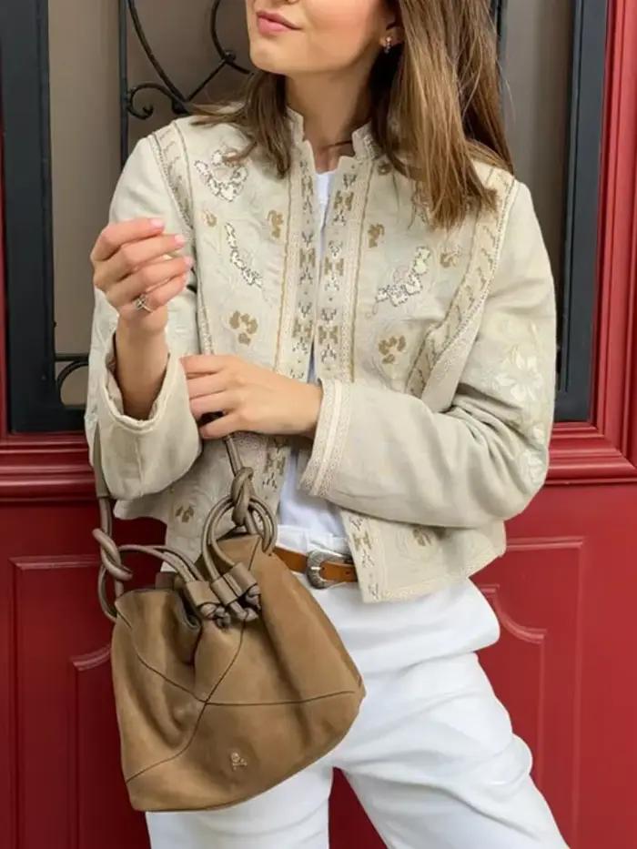 Cardigan court brodé pour femme