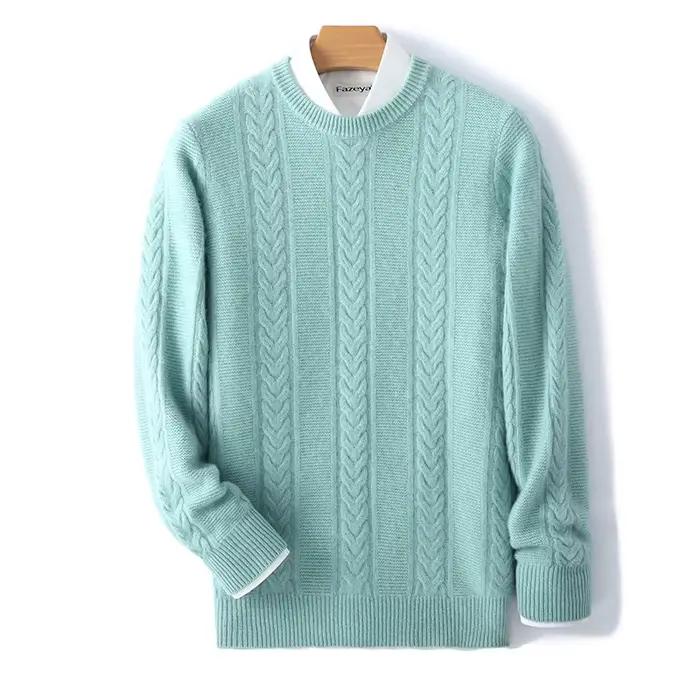 Pull en laine mérinos pour homme, col rond, épais, doux, chaud, décontracté, couleur unie, tricoté, nouvelle collection automne hiver 100%