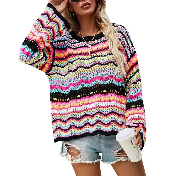Puloru-Pull rayé vintage des années 90 pour femme