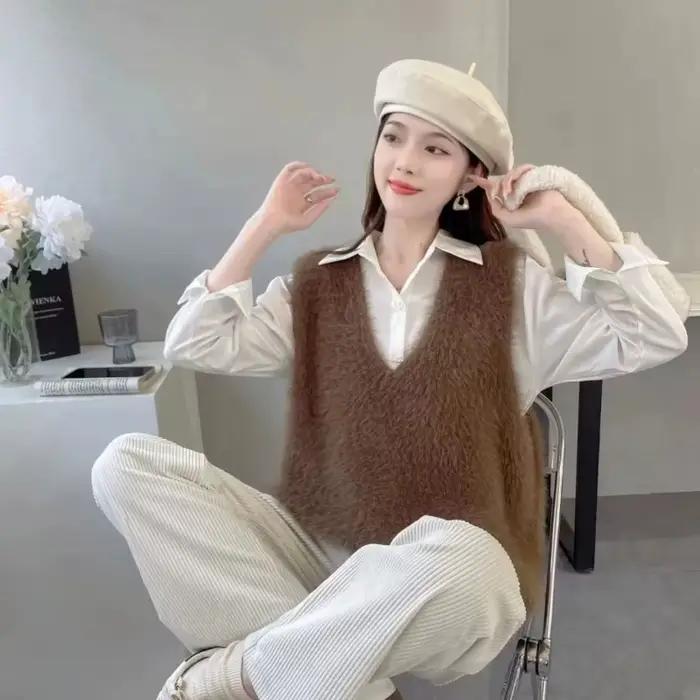 Pull court pour femme, gilet chaud Vintage Y2k