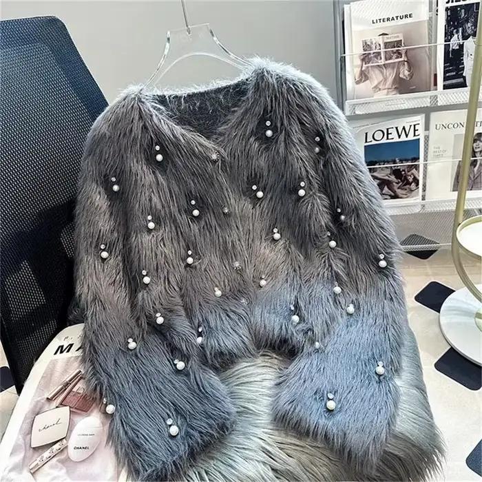 Cardigan en velours pour femme, style streetwear, coupe ample, col en V, avec volants, pour automne et hiver, nouveau modèle 2025, haute qualité