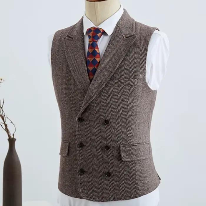 Gilet marron en laine et polyester style anglais rétro italien pour hommes automne hiver banquets