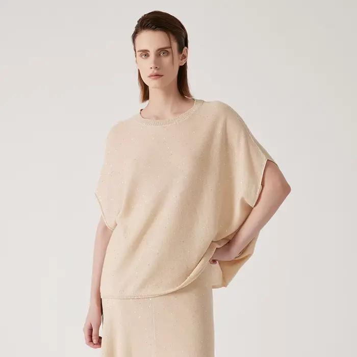 Boutique marque de luxe vêtements pour femmes été lâche tricoté pull lin soie grande taille chandails