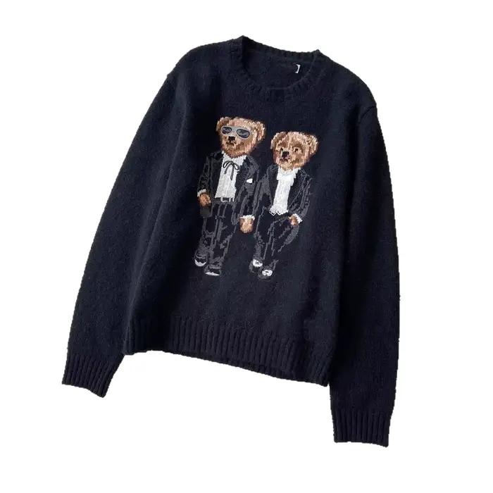 Pull tricoté ample à manches longues avec broderie ours