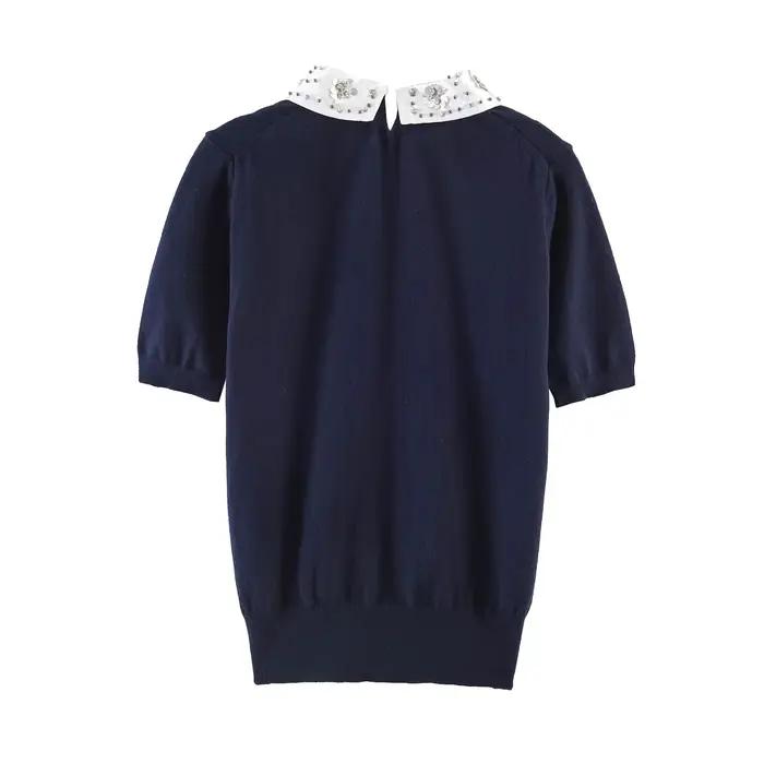 Pull en tricot à col français à manches courtes pour femme