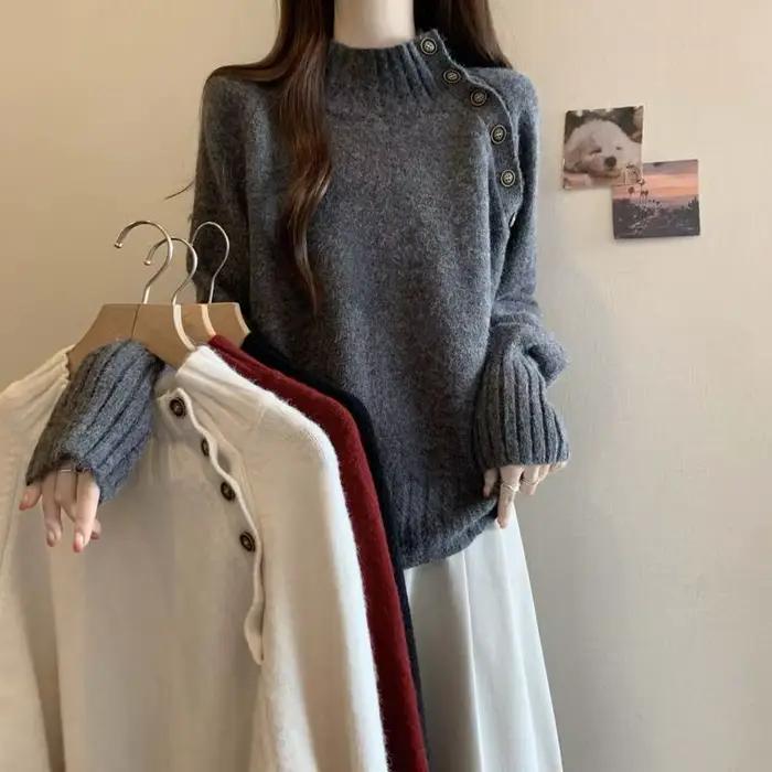 Pull tricoté à col mi-haut pour femmes