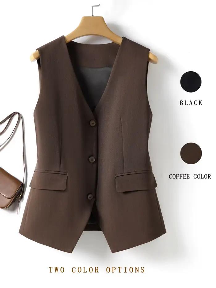 Gilet ajusté marron à simple boutonnage pour femmes au printemps et en automne