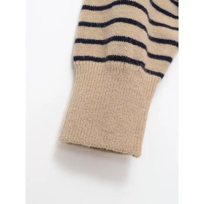 Col rond rayé tricoté pull femmes confortable