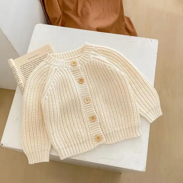 Pull à Manches sulfpour Bébé et Enfant de 0 à 3 Ans, Manteau Beige Solide avec Document, Collection Automne 2024