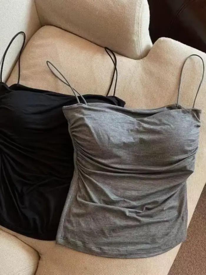 Débardeur plissé sans manches pour femme