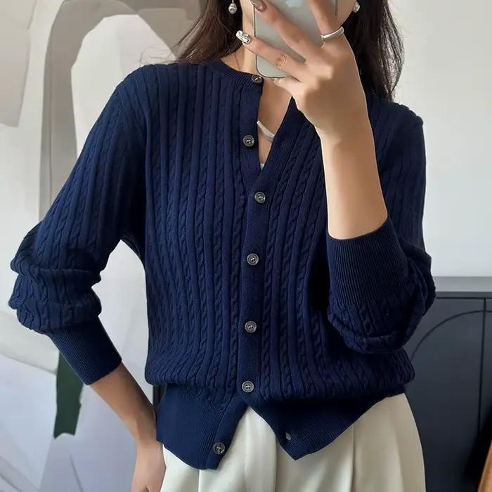 Cardigan tricoté en pur coton pour femme