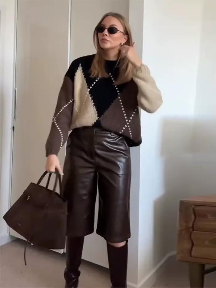 Pull tricoté à carreaux pour femmes