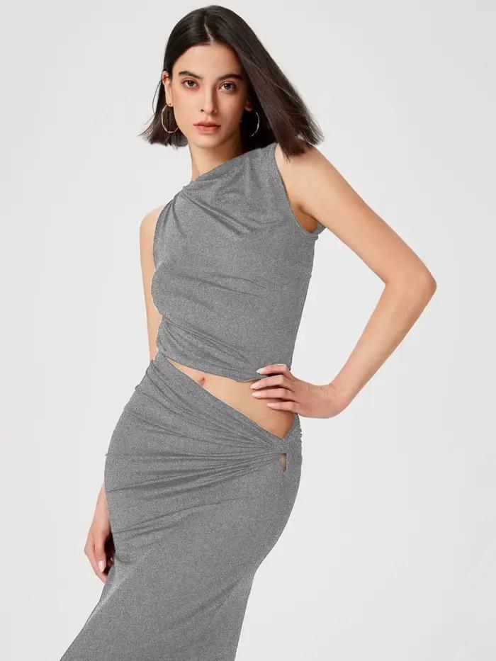 Ensemble jupe longue tricotée 2 pièces pour femmes