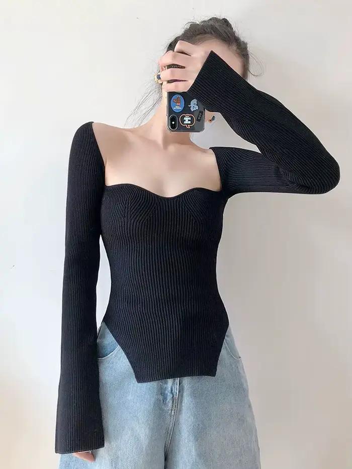 TWOTWINSTYLE – pull tricoté uni à manches longues pour femme