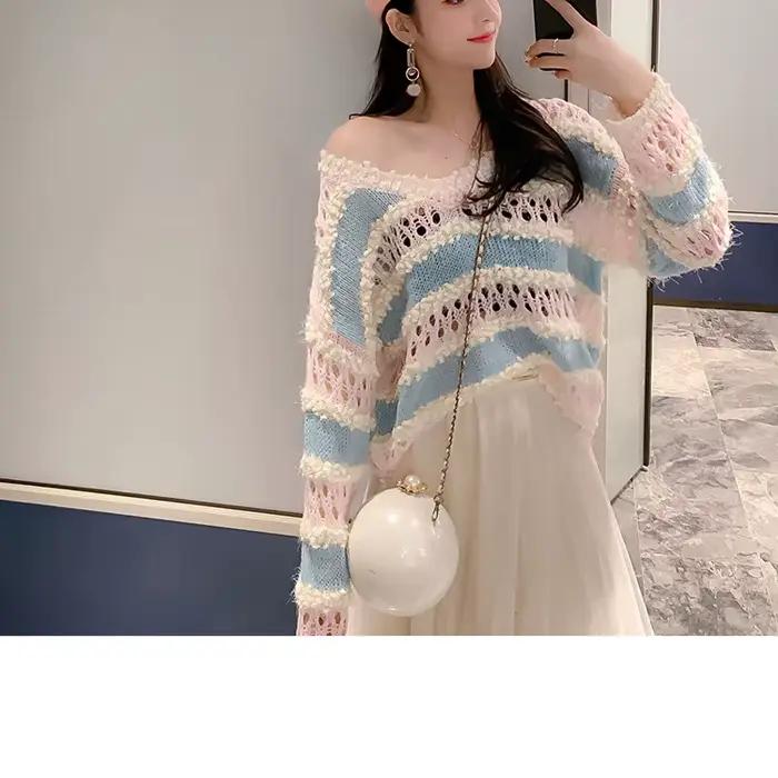 Pull rayé à manches longues pour femmes