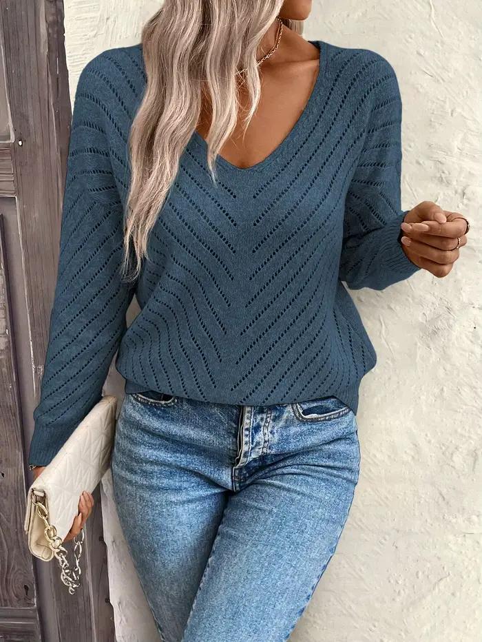 Pull en tricot à col en V et épaules dénudées pour femme